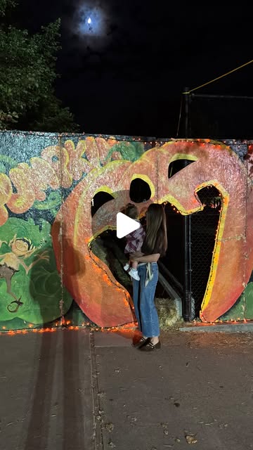 Pumpkin mural at night
